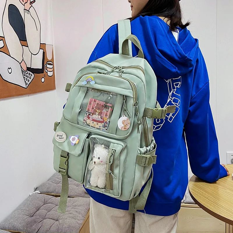

Multi School Kawaii Women New Japanese Girls Fashion Waterproof Backpack School Bags High Pockets Bags Travel Backpack Rucksack