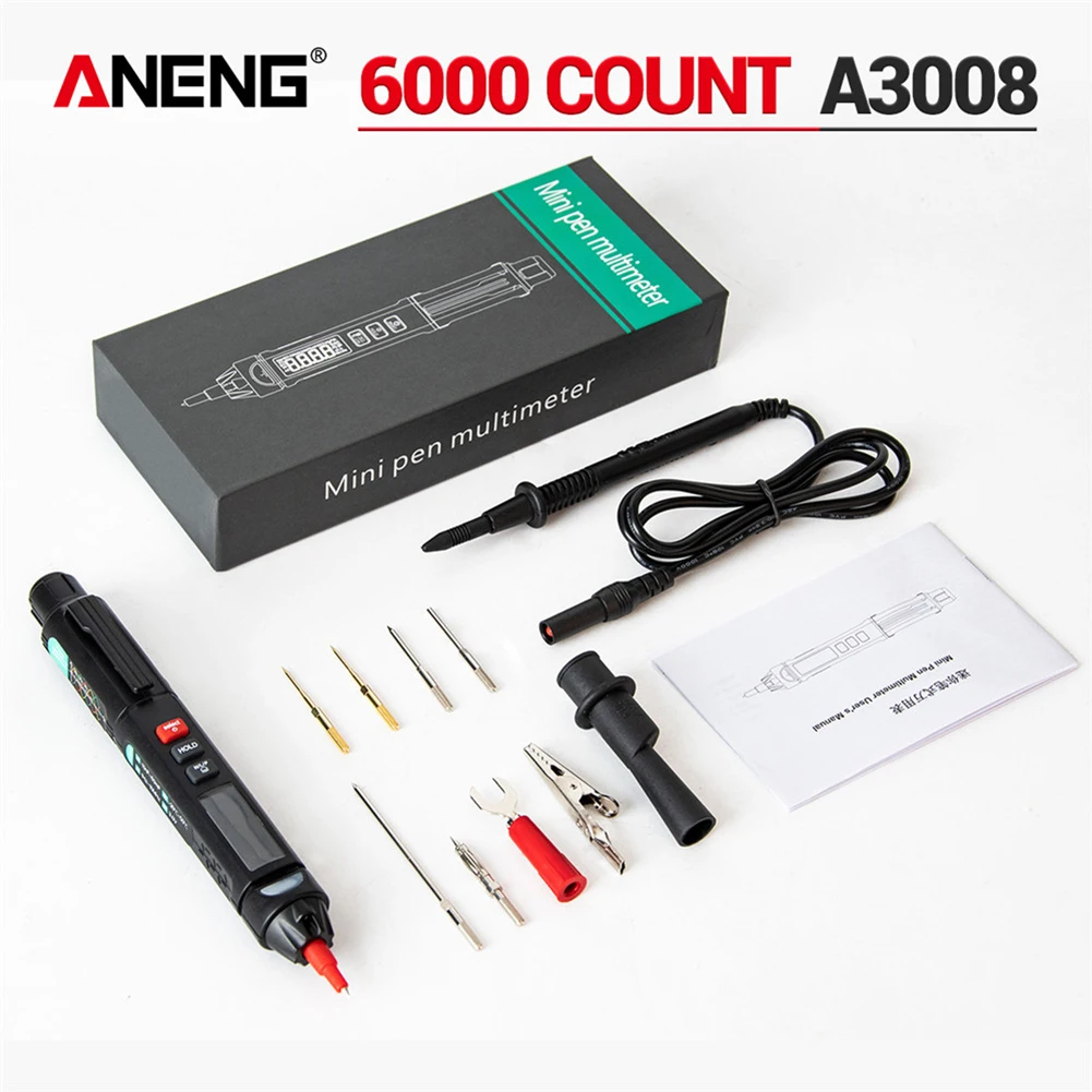 

ANENG A3008 Pen Multimeter 6000 Counts Digital Multimeter LCD Display Backlight Flashlight NCV Auto-off for Voltage Current