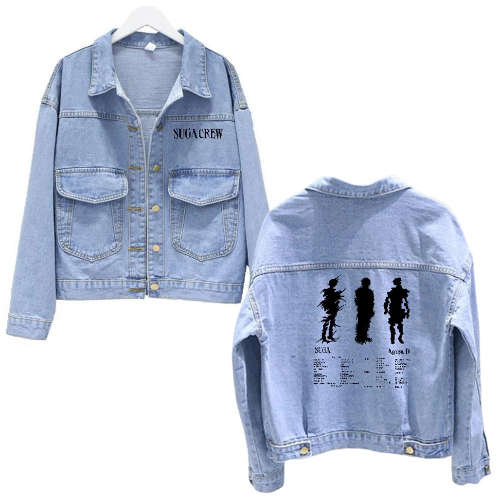 

Kpop Su-Ga Jacket Agust-d D-day Denim Button Jacket Pocket Female Outwear Long Vintage Button Loose Jacket Chic Women Man Coat