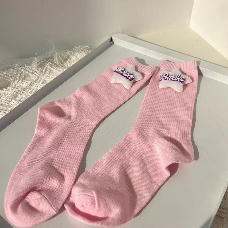 Носки Barbie Crew для девочек кавайные вязаные чулки до середины икры с розовым