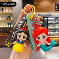 disney princess anime figures snow white ariel cinderella rapunzel doll keychain key ring pendant childrens toy birthday gifts