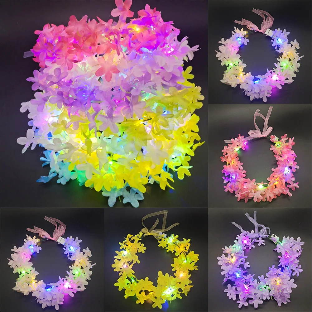 

Wedding Party Crown Flower Headband LED Light Wreath Garland Decoration Women Girl Birthday Favor Luminous Hair Garland Hairband