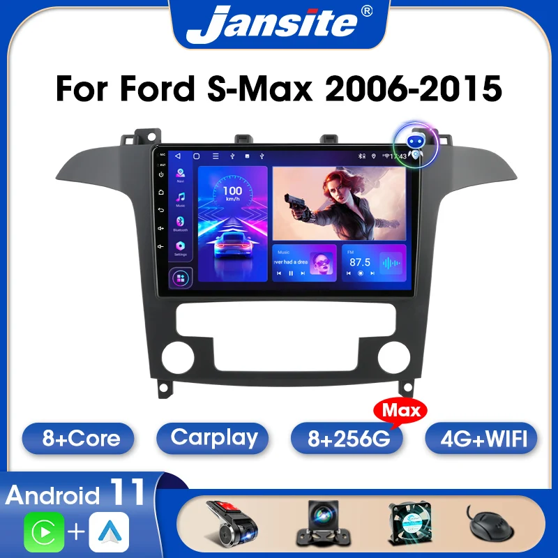 

Jansite 2 Din Android 11,0 автомобильное радио для Ford S Max S-MAX 2007-2015 8G + 256G Мультимедийный видеоплеер Carplay Авторадио Стерео RDS