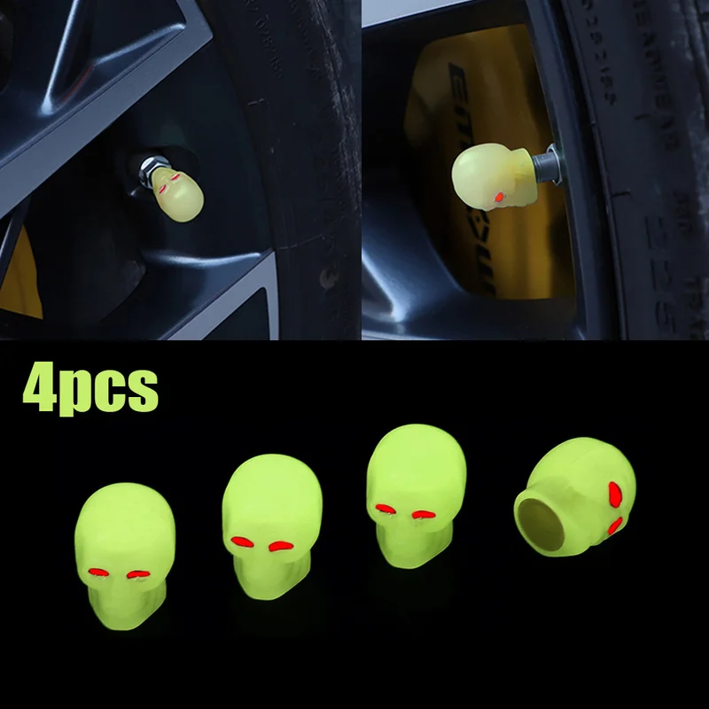 

Yellow Luminous Skull Styling Car Tire Valve Cap Nozzle Caps Decor Night Glowing Motorcycle Bike Nozzle Cover Tire Accessories