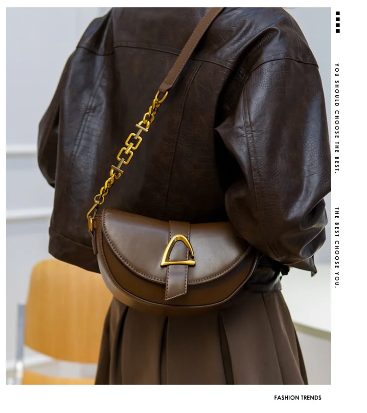 

bag saddle 2023 new fashion personality semi-round small bag female light luxury chain underarm bag tide all shoulder crossbody