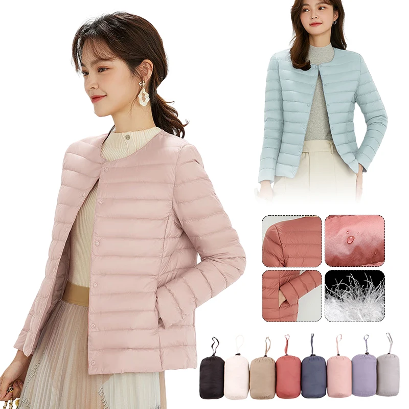 Осенне-зимнее женское сверхлегкое пуховое пальто пуховые куртки без воротника