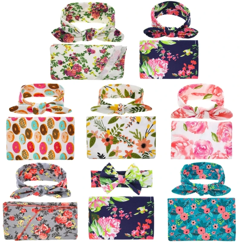 

Newborn Photo Posing Blanket Floral Headband Infant Headwrap Baby Accessories