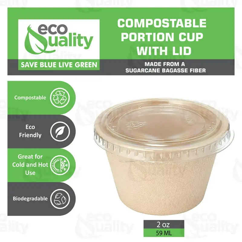 

Pack] 2 Oz Compostable Condiment Souffle Bagasse Cups with Lids - Portion Cup with Lid Sugarcane, Biodegradable for Sauces, Sam