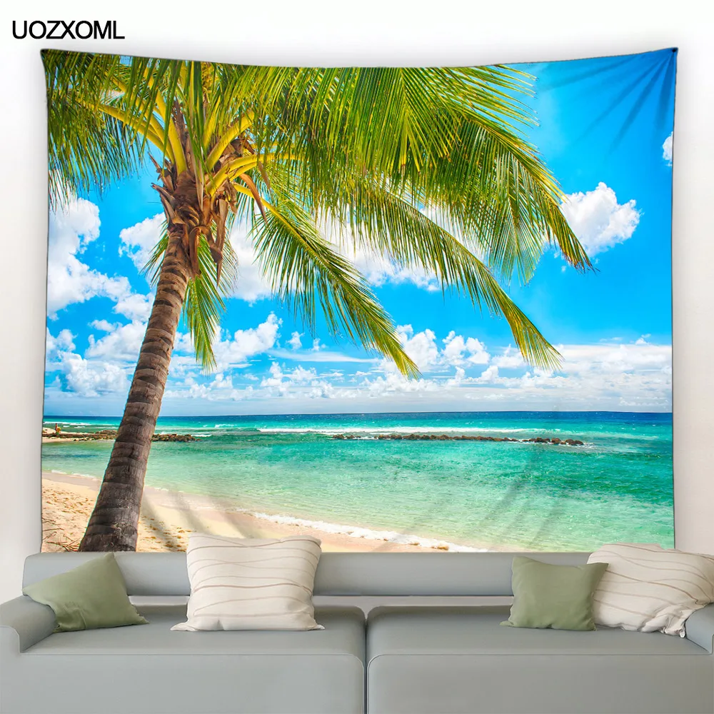 

Кокосовое дерево, пляжный гобелен, остров, океан, морские волны, гавайский природный ландшафт, сад, настенная ткань, Декор для дома, гостиной