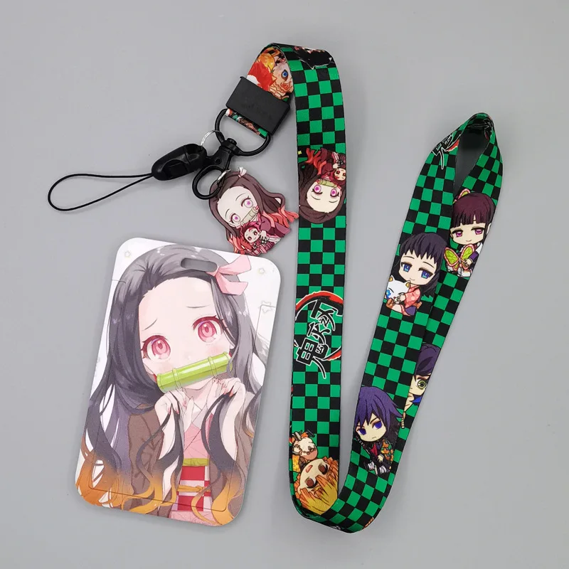 

Kawaii ACG Anime Demon Slayer Kamado Nezuko Cosplay Cartoon Card holders Staff Badge Holder for Bus Pass Lanyard with Keychains