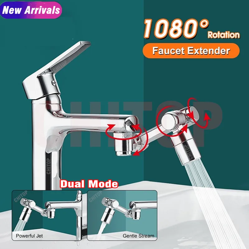 

New 1080 Degree Rotatable Extension Faucet Sprayer Head Universal Bathroom Tap Extend Adapter Aerator 2 Modes Faucet Extender