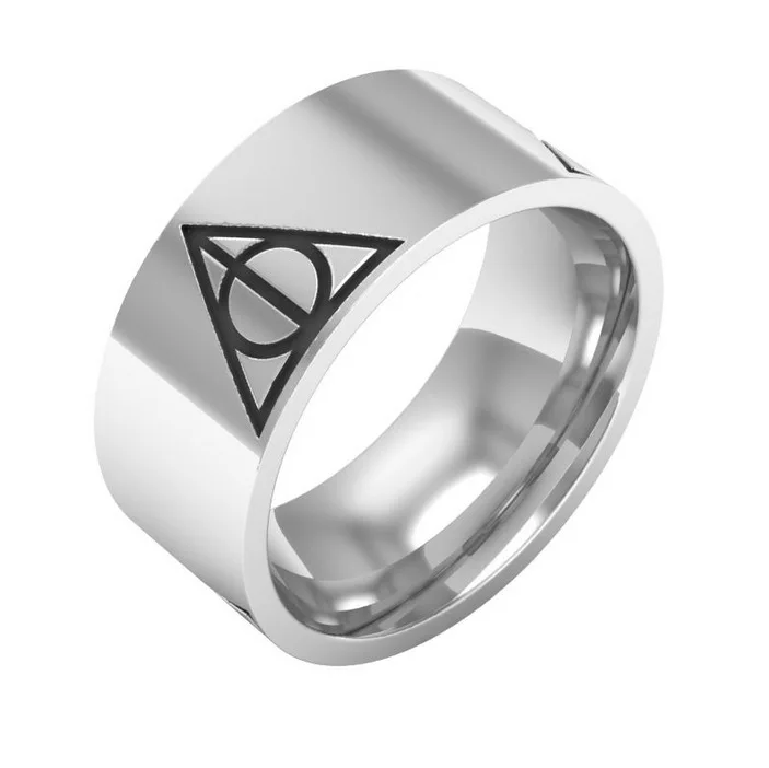 

Harries Ring Hot Jewelry Deathly Hallows Triangle Logo Ring Potters Stainless Steel Men's and Women's Ring Outside Flat 8mm Wide