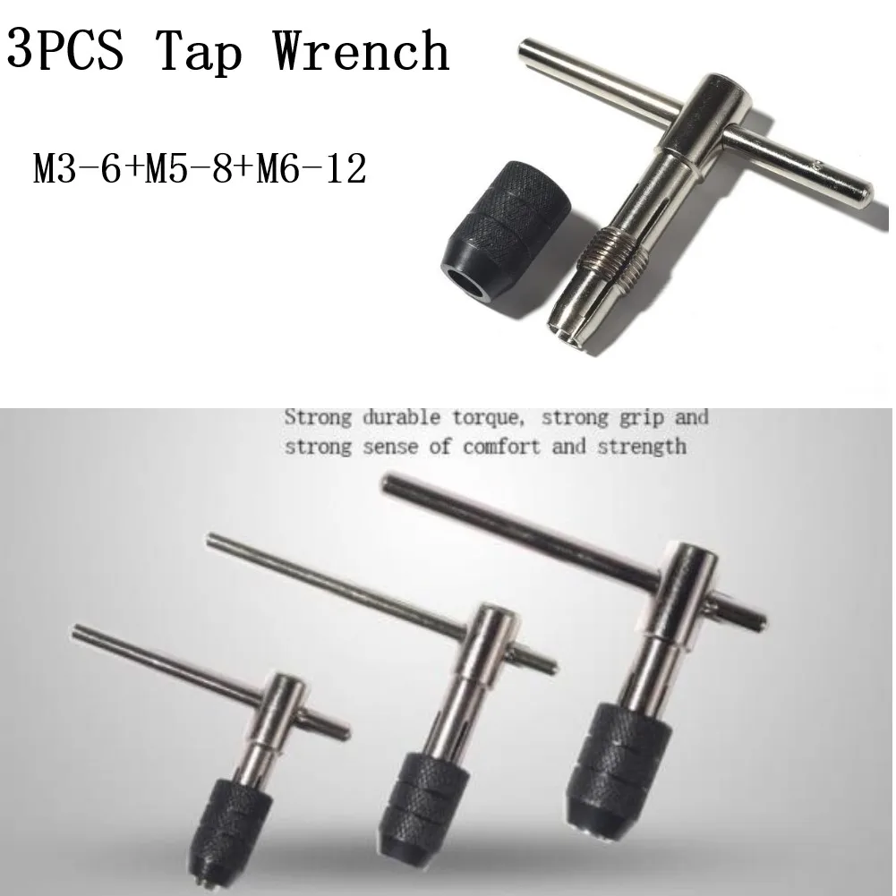 

1PC Adjustable Tap Wrench And Chuck Set Tool T-Handle Metric M3-6/M5-8/M6-12 For T-type Thread Tap Wrench Hand Tool