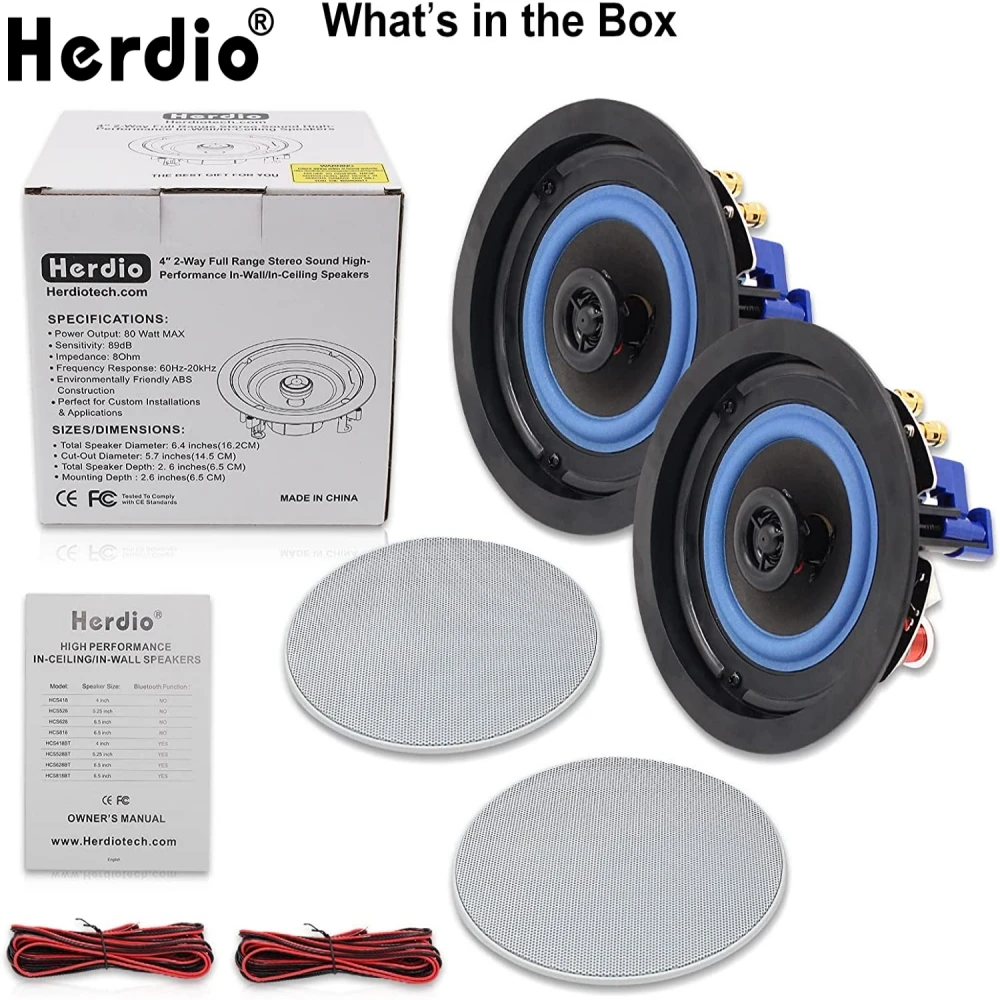 Herdio 4-inch ceiling mounted speaker recessed ceiling wall waterproof speaker for bathroom kitchen living room office