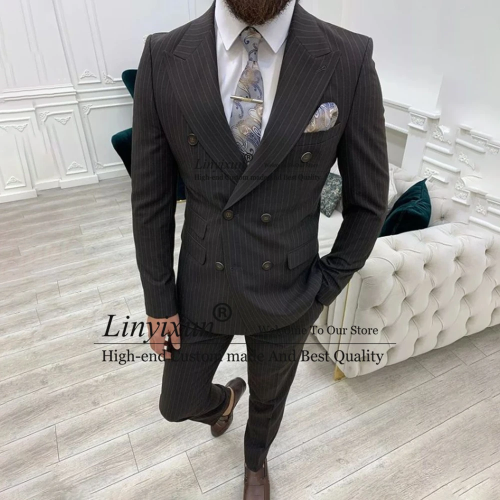 2 Piece Set Formal Business Blazer Double Breasted Slim Fit Wedding Groom Tuxedo Terno Masculino