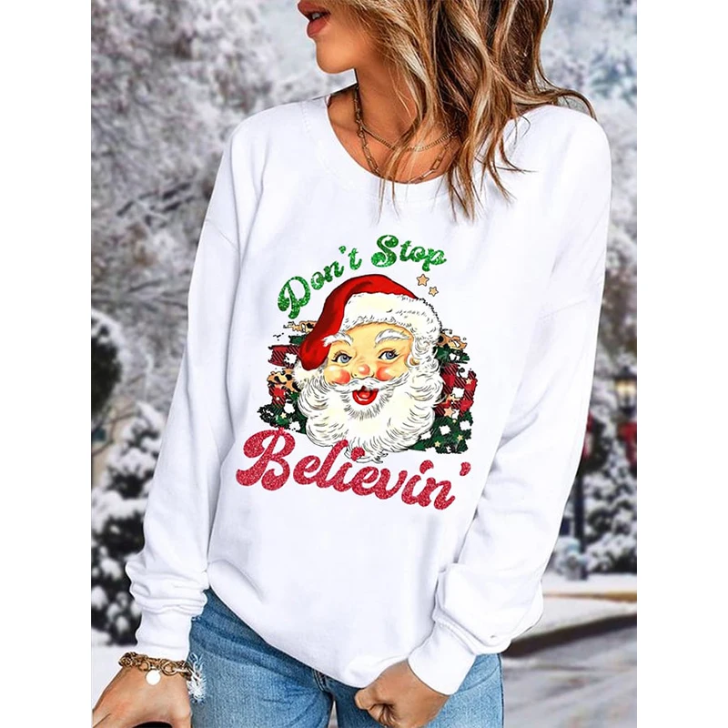 

Rheaclot, Женская хлопковая толстовка с длинным рукавом и надписью Don't Stop Believe in Christmas Santa