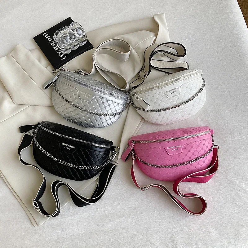 Клетчатая поясная сумка для женщин серебристая сумочка из искусственной кожи