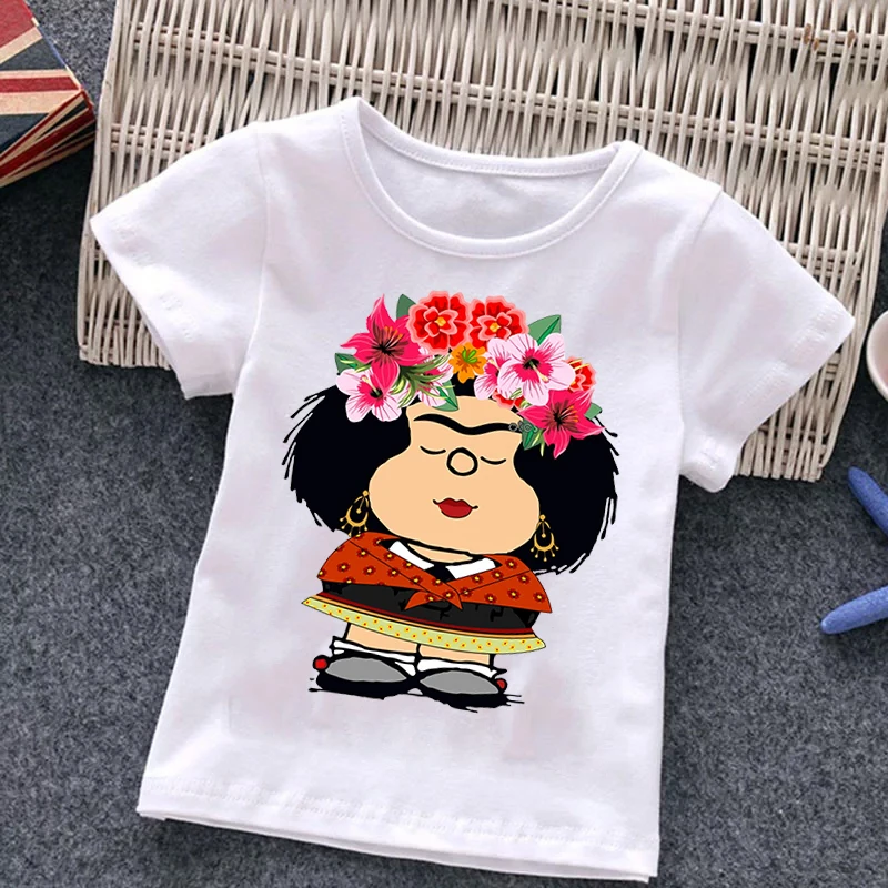 

Футболка Mafalda, одежда для маленьких мальчиков и девочек, детская одежда с принтом, летняя футболка, модная детская футболка с мультяшным рис...