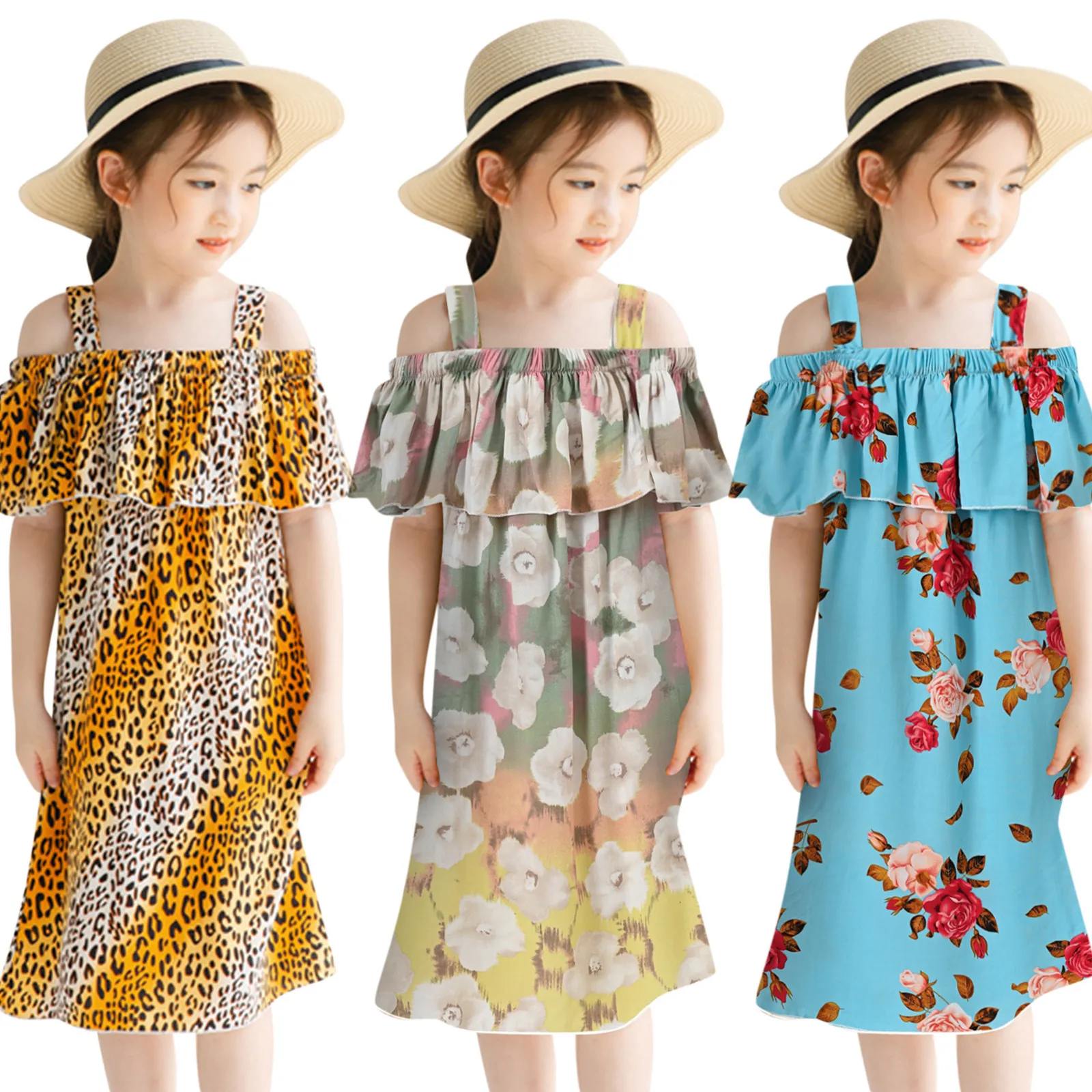 

Summer Kids Princess Baby Clothes Beach Off-shoulder Floral Girls Toddler Dress Girls Dress&Skirt Summer Dresses Casual