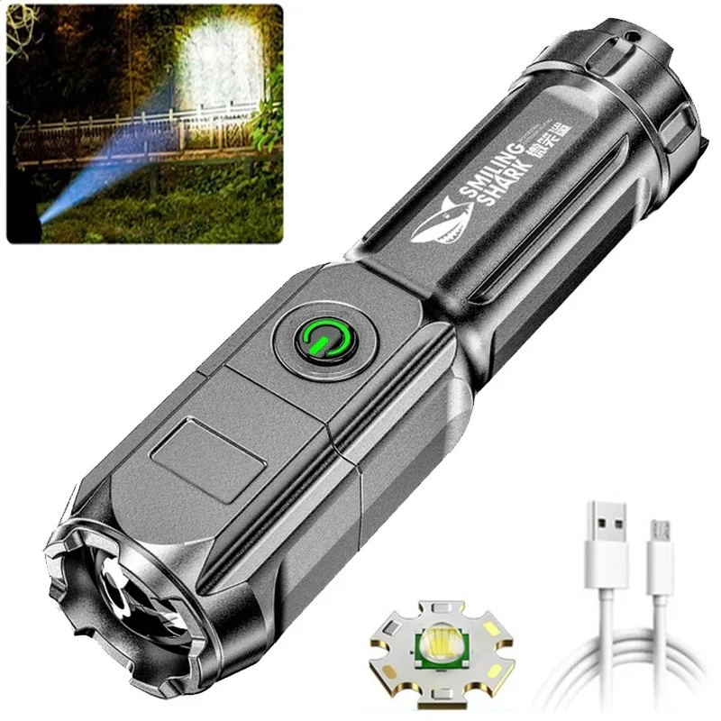 

Multi-Function Ultra Bright Flashlights ABS Strong Light Focusing Flash Light USB Rechargeable Zoom Xenon Forces Outdoor Torch