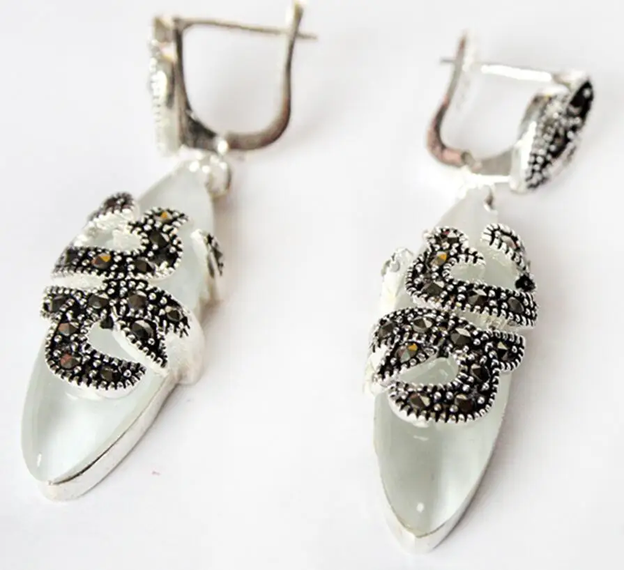 

nice 925 Silver Natural Clear White Opal Earrings 11/2inch