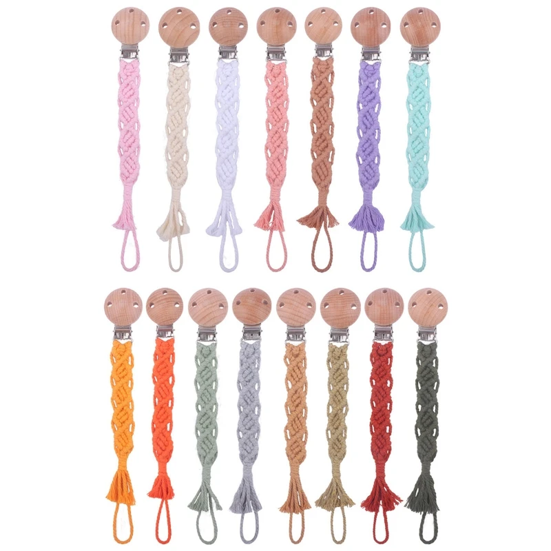 

Wooden Beech Pacifier Clips Cotton Braided rope Dummy Chain Holder Soother Chains Nipple Holder for Newborn Babies Teething Toy