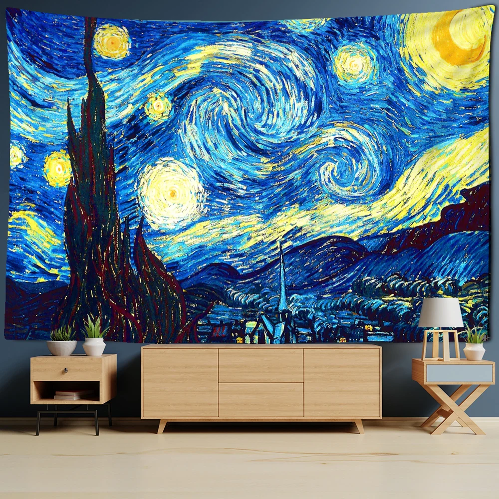 

Tapestry Famous Van Gogh Print Blanket Wall Hanging Star Moon Night Tapestry Decorative Blanket Fabric Bedroom 200x150cm Large