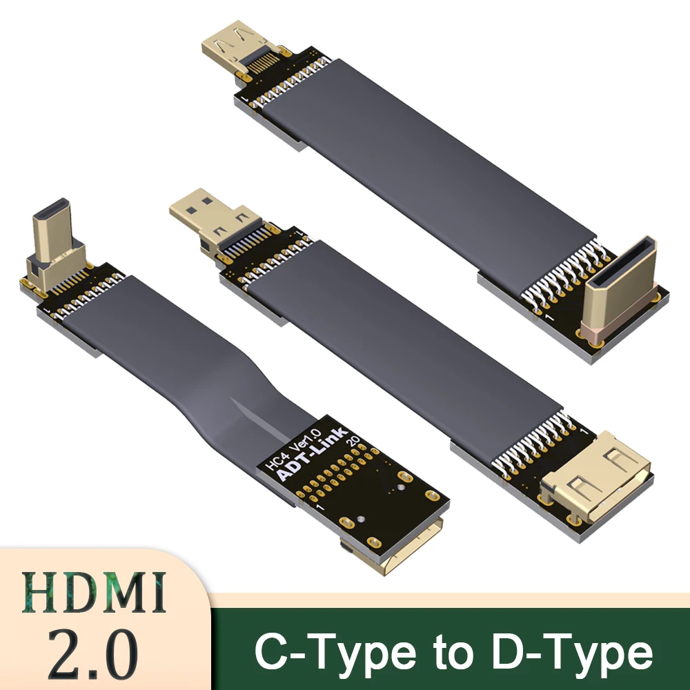 Фото ADT Mini Micro HDMI-кабель 90-градусного колена вверх/вниз, угловой антенный адаптер «папа-мама», супер плоский тонкий шнур для электроники №1