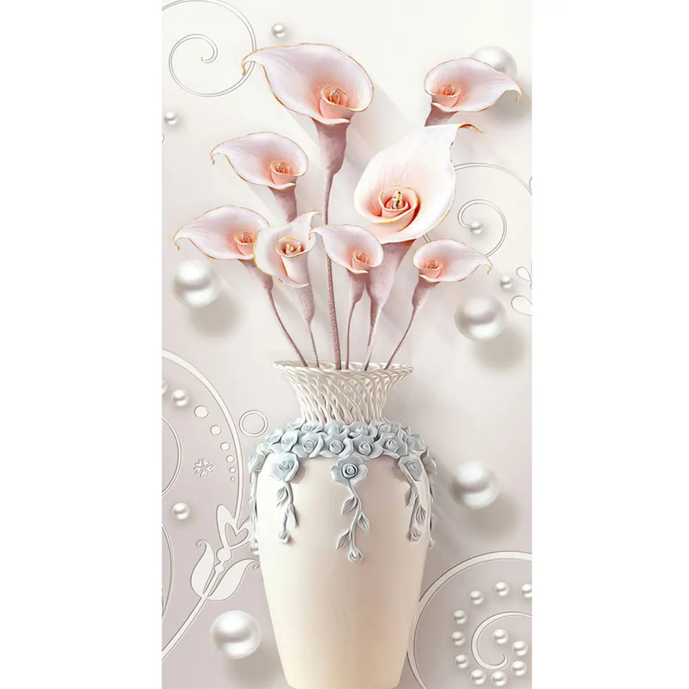 

5D DIY Diamond Painting Kits Calla Lily Vase Full Round Drill Mosaic Resin Picture Rhinestone Embroidery Home Wall Decor Gift