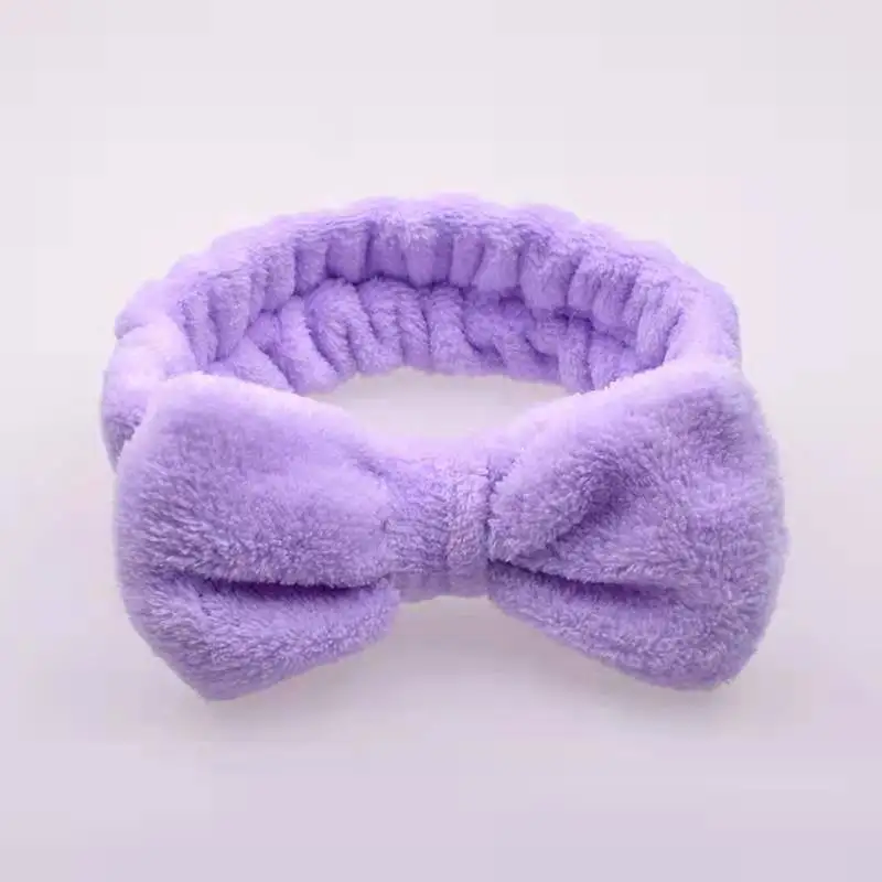 Soft Bow Spa Headbands Face Wash Solid Color Fluffy Bowknot Headbands For Women Shower Makeup Headbands images - 6