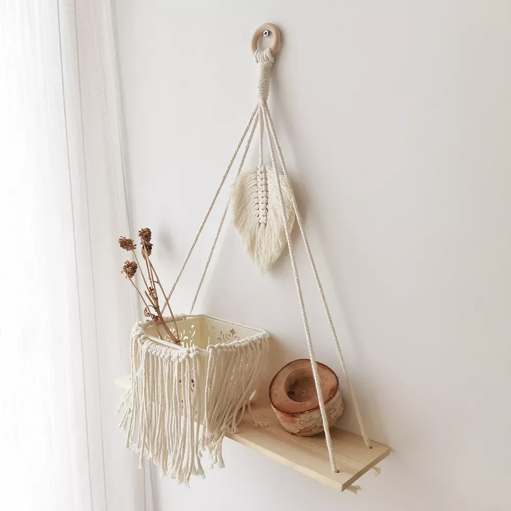 

NEW2023 Wall Hanging Shelf Boho Home Decor Rope Macrame Shelf for Plant Hanger Farmhouse Rustic Planter Bedroom Living Room Deco