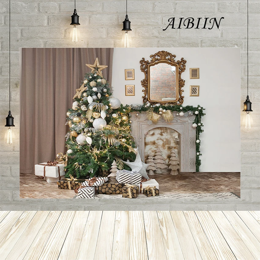 AIBIIN Happy Christmas Tree зимний фон подарок камин зеркало занавеска украшение детский для