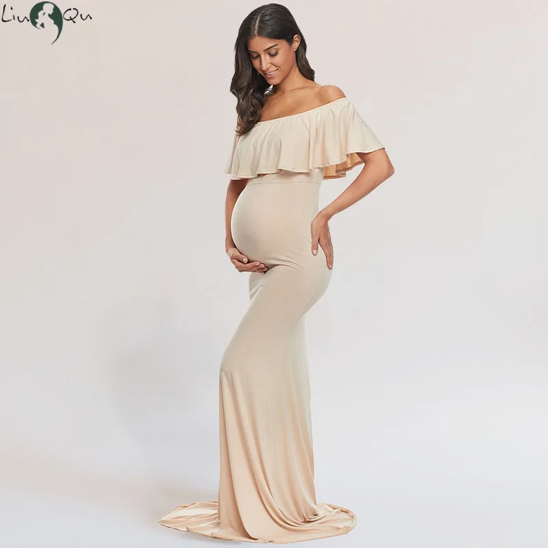 

Liu&Qu Women Maternity Photography Dress Elegant Slim Robe Pregnancy Photo Shoot Dresses Off Shoulder Long Dresses Party Clothes