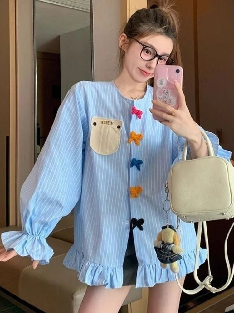 Шикарная модная женская Свободная винтажная универсальная Милая рубашка Hikigawa в