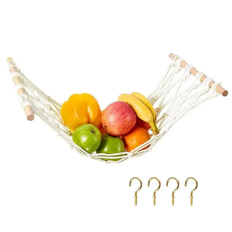 

Fruit Hammock Under Cabinet Fruit Hammock Hanging Produce Hammock Cotton Rope Hand-woven Kitchen Fruit Hanging Basket