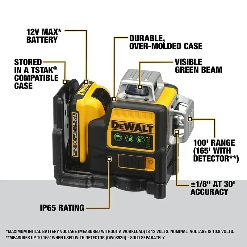 Лазерный уровень DEWALT, зеленый свет, 360 градусов, 360 градусов, 12 В, литиевая батарея, уровень объемного провода DW089LG, три стороны, на открытом воздухе (art.: 3920cbfc76307) - 3920cbfc76307