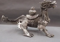shitou 001278 china palace white copper silver feng shui evil wealth beast kirin dragon statue