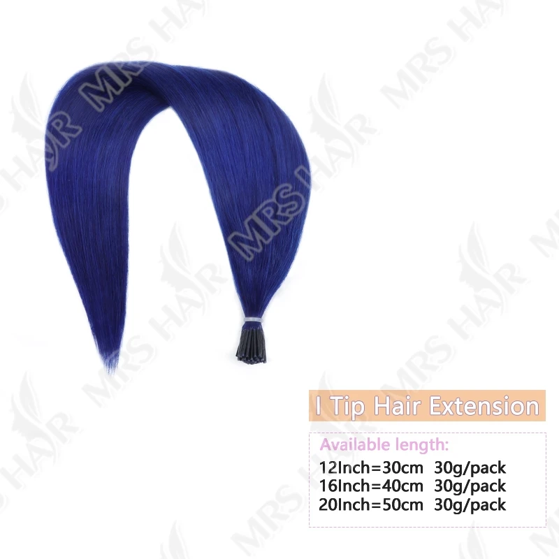 Фото I Tip, прямые человеческие волосы для наращивания, синие кератиновые волосы, горячие предварительно склеенные микробусины для женщин, 12-20 дюймов, 50 шт./упак. №2