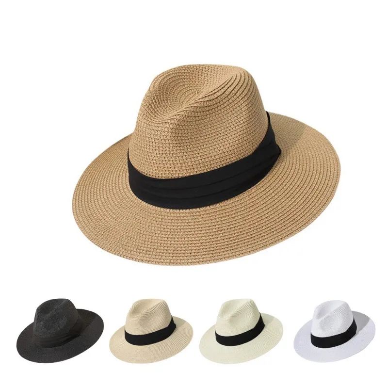 

Women's Straw Hat Panama Straw Hat Foldable Straw Hat Summer Sun Protection Beach Hat British Style Fashion Flat Side Sun Hat