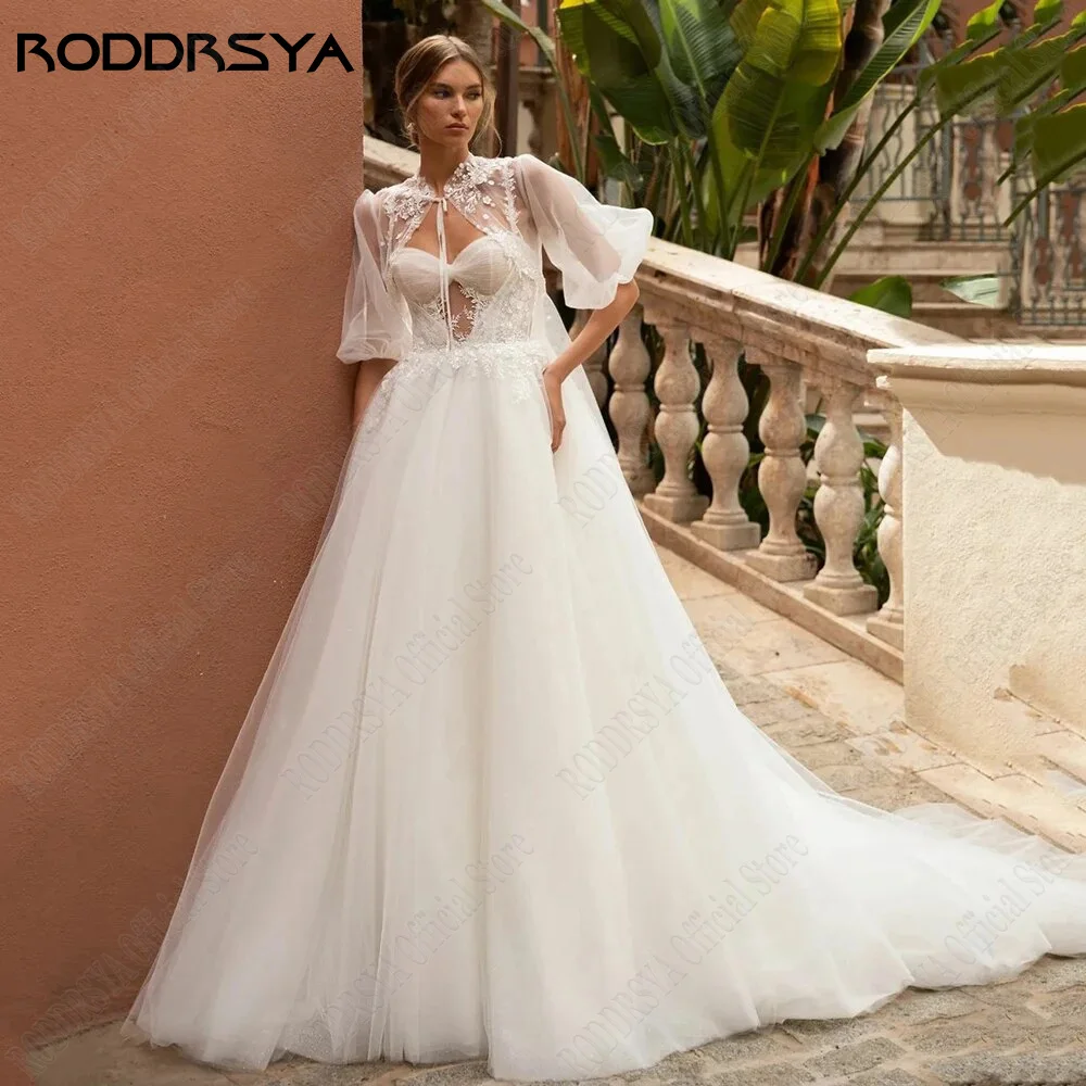 

RODDRSYA Princess Wedding Dress Detachable Puff Sleeves Sweetheart Bride Party Gowns Lace Applique A-Line Tulle robe de mariée