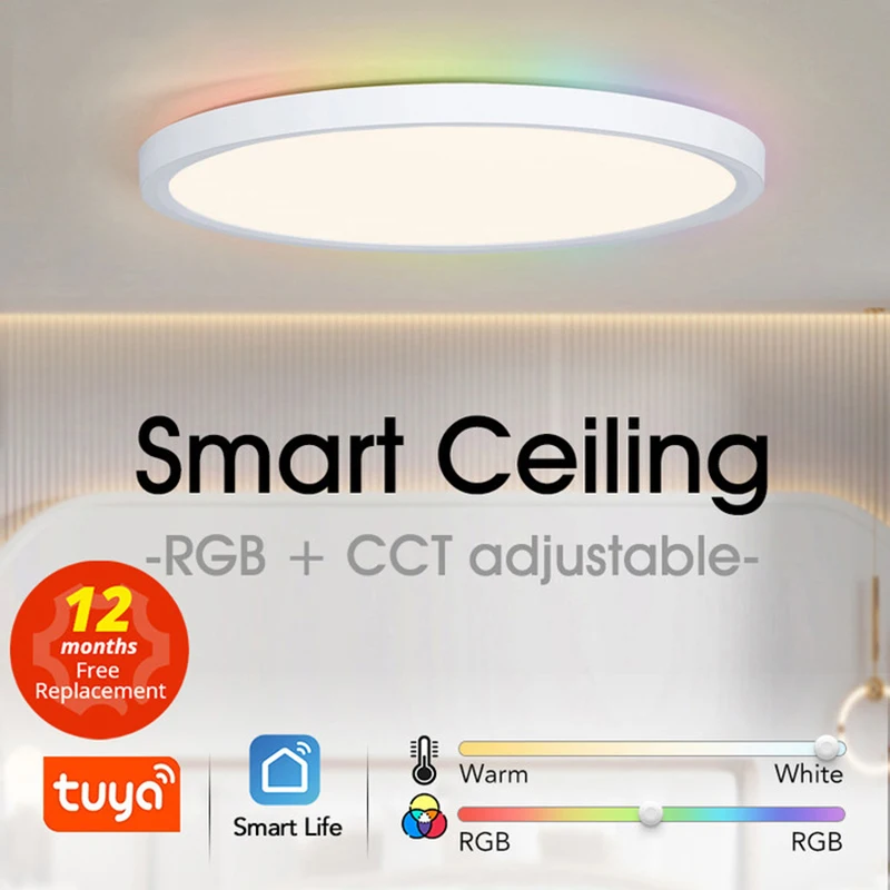 

LED Ceiling Lights Ultrathin Circular Ceiling Lamps Tuya Smart Wifi App Remote Alexa Google Voice Control For Room Bedroom