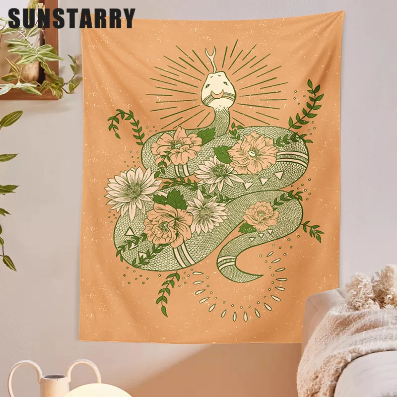 

Sun Moon Snake Tapestry Wall Hanging Black Background Art Tapestries Living Room Bedroom Dorm Decoration Wall Tapestry Poster