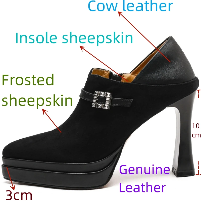 Туфли-лодочки женские из натуральной кожи на высоком каблуке платформе