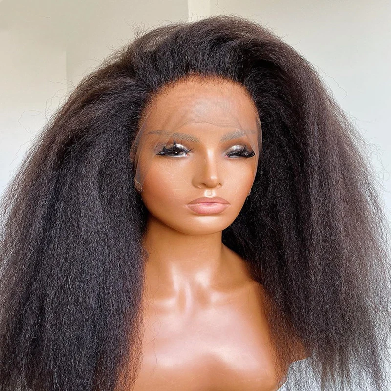 

Мягкий 200 плотный натуральный черный курчавый прямой длинный парик Yaki 26 дюймов на сетке спереди для африканских женщин с детскими волосами без клея