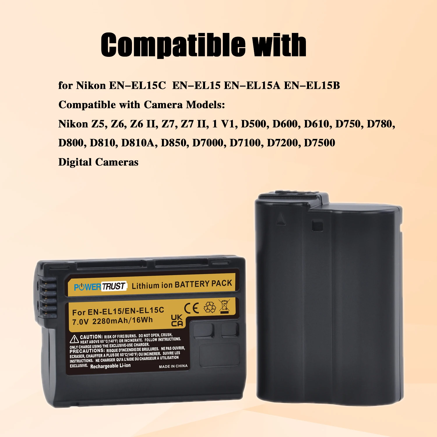 Аккумулятор для Nikon Z5 Z6 II/ III D800 D810 D850 D500 D600 D610 D7000 D7100 D7200 D7500 2280 мАч