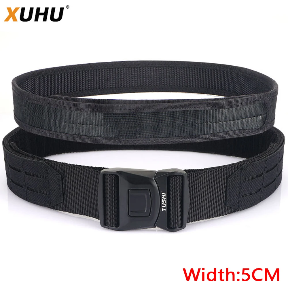 XUHU 2 Inch Tactical Belt Quick Release Metal Buckle MOLLE Airsoft Mens Belts Camo 3415