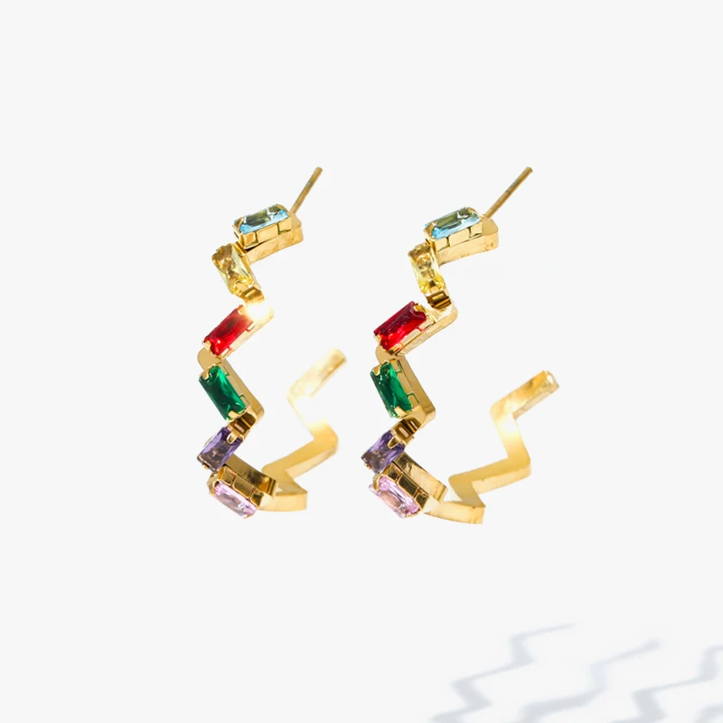 EILIECK 316L Нержавеющая Сталь C-образные красочные хрустальные серьги для женщин