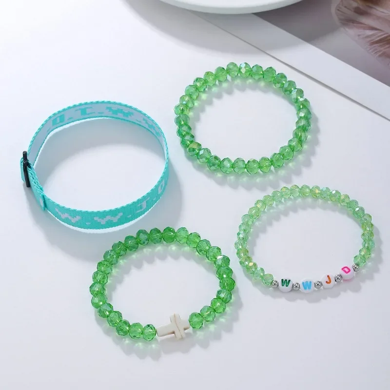 4 шт./компл. модные WWJD крестообразные стеклянные бусины эластичная веревка