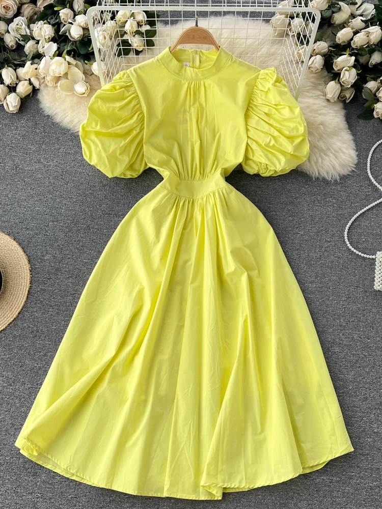 

Женское винтажное короткое платье Aibeautyer, однотонное облегающее платье трапециевидной формы с воротником-стойкой, шифоновый пуловер до сер...