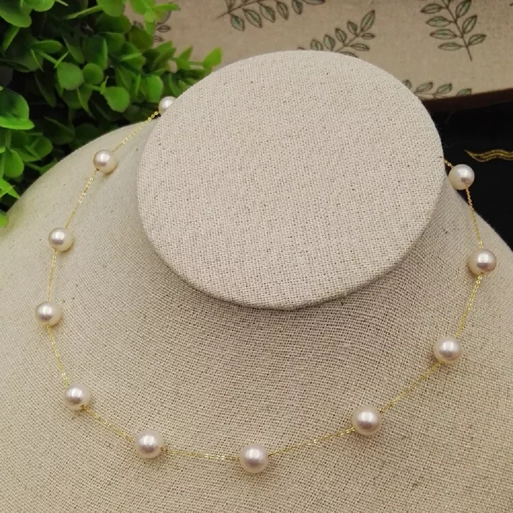 Великолепное жемчужное ожерелье AAAA + 7-8 мм натуральное японское круглое из